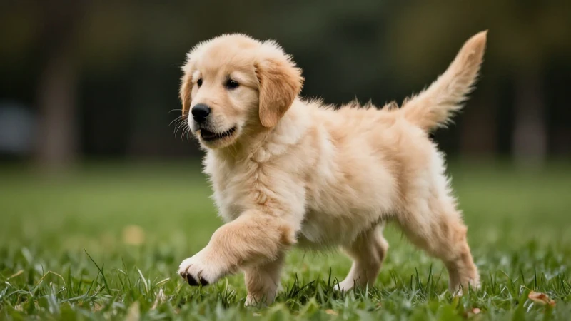 Cachorro dorado juguetón en parque soleado