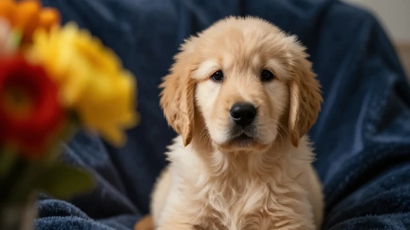 Cachorro dorado adorable en ambiente cálido