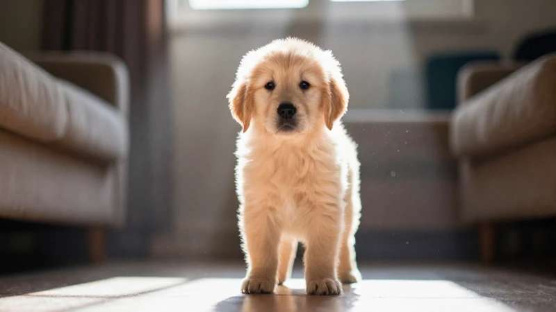 Cachorro dorado en hogar cálido y soleado
