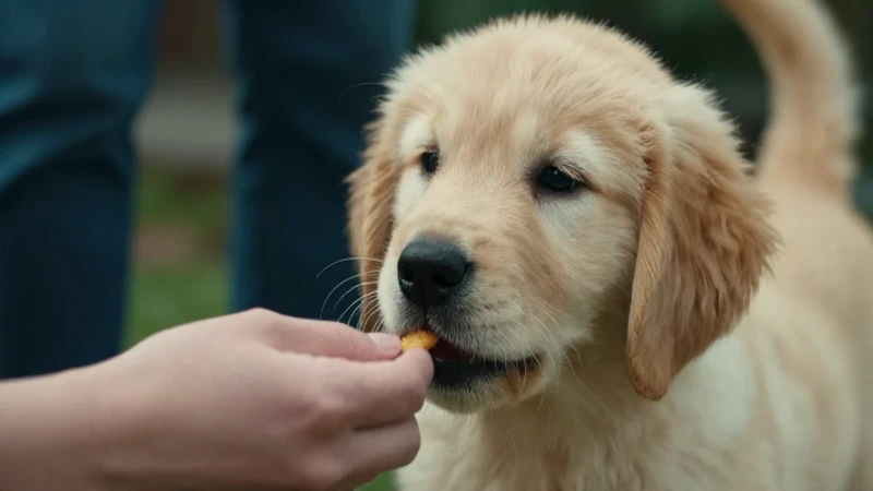 Cachorro golden retriever enfocándose en una recompensa