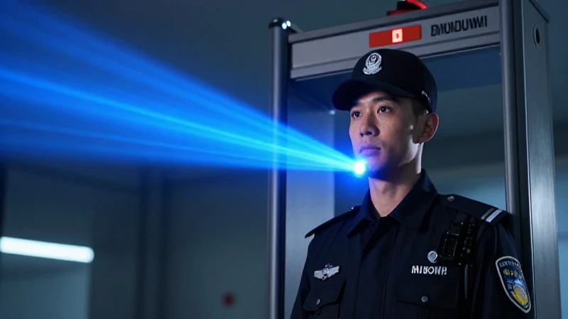 Cómo realizar una revisión con detector de metales de forma efectiva 5 Agente de seguridad escanea con luz azul