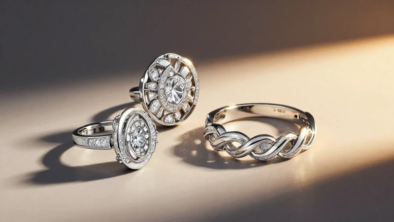 Joyas elegantes en oro blanco relucen artísticamente