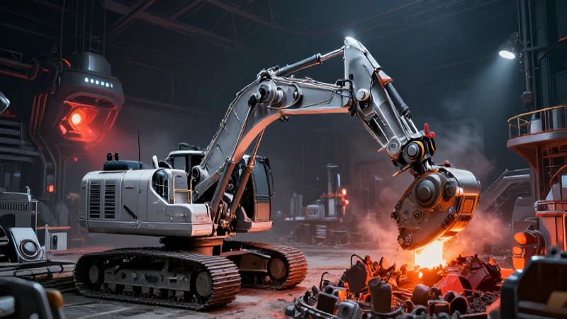 Excavadora robótica en mina plateada futurista