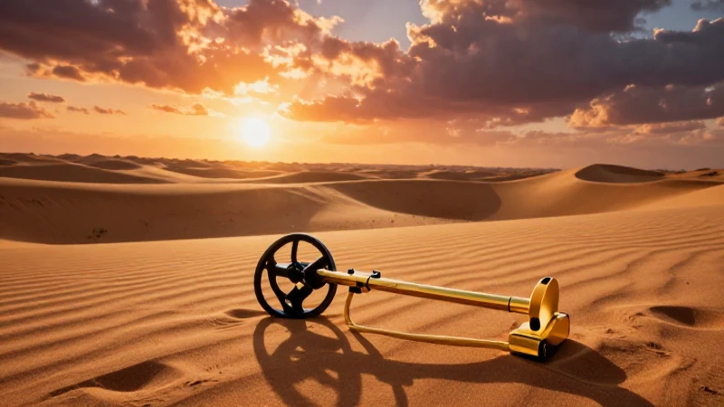 Detecta oro al atardecer en la arena