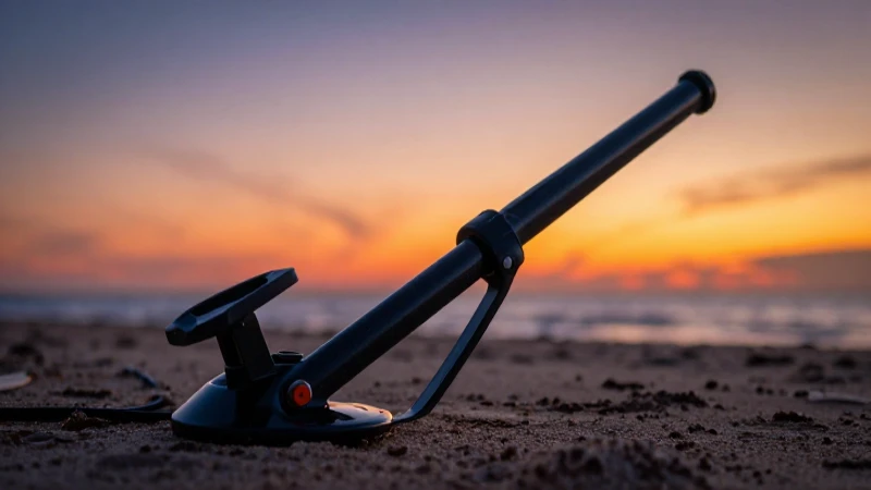 Detecta metal en la playa al atardecer