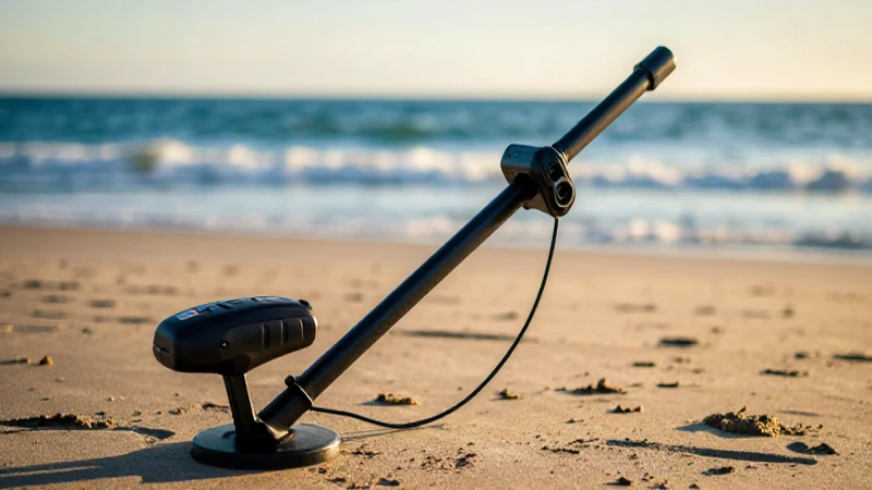 Detector de metales en playa al atardecer