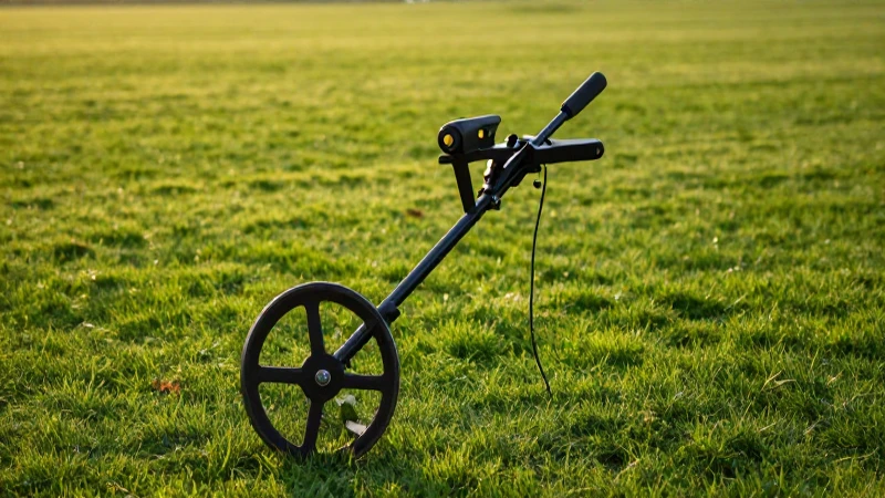 Detector de metales en campo verde vibrante