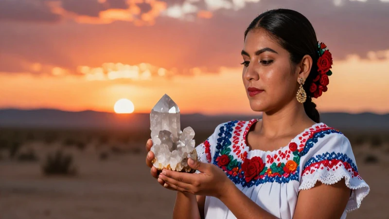 Qué es el cuarzo: Usos, tipos y características en México 5 Mujer mexicana con cristales al atardecer