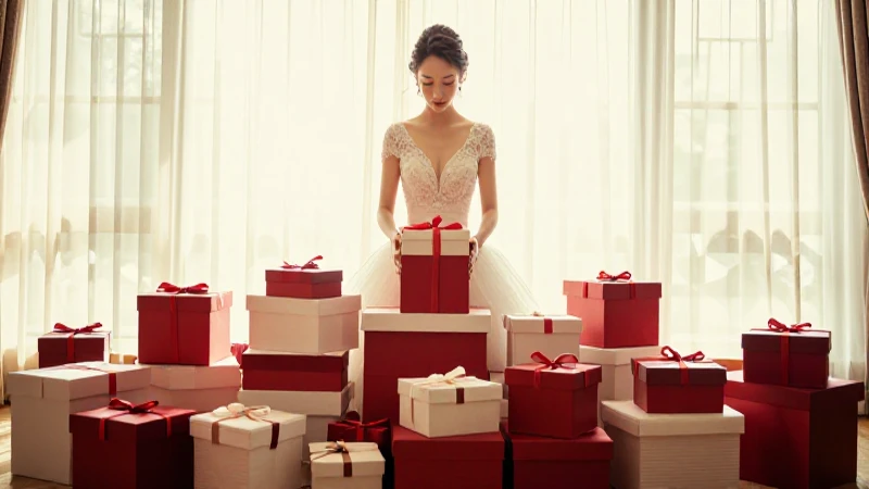 75 cosas de boda imprescindibles que no puedes olvidar 12 Novia elegante, regalo abundante y cálida luz