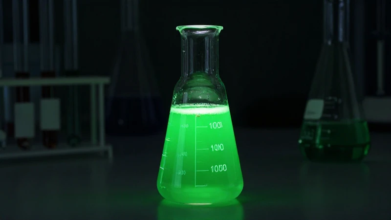 Ácido crómico brillante en vidrio de laboratorio