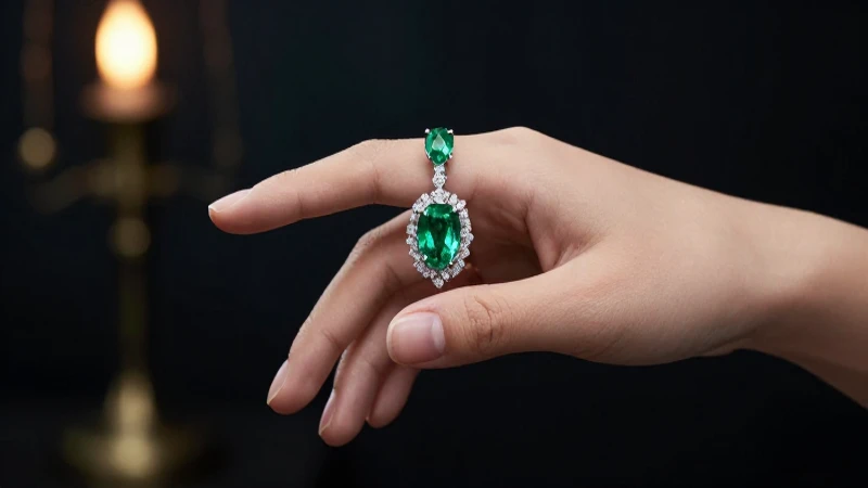 Joyería esmeralda elegante en mano iluminada