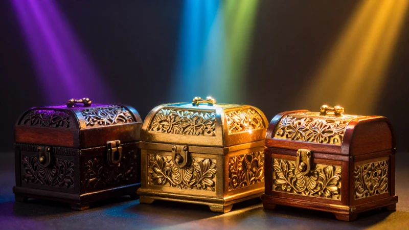 Cajas lujosas en foco con iluminación dramática