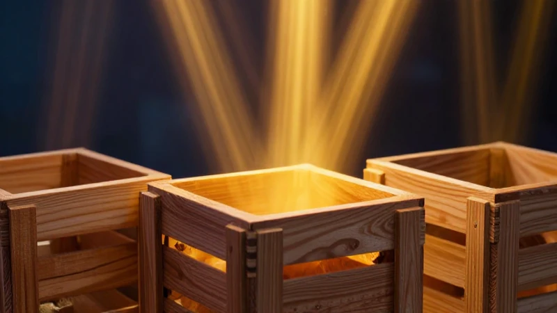 Cajas de madera en luz dramática y realista