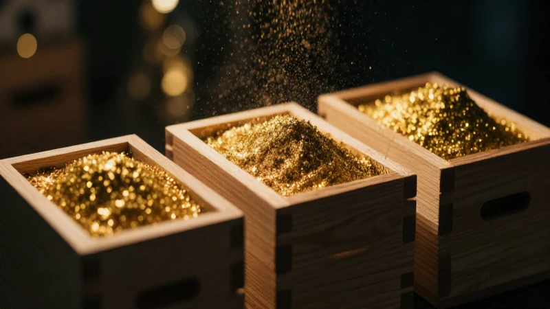 Cajas de madera; oro brilla en una