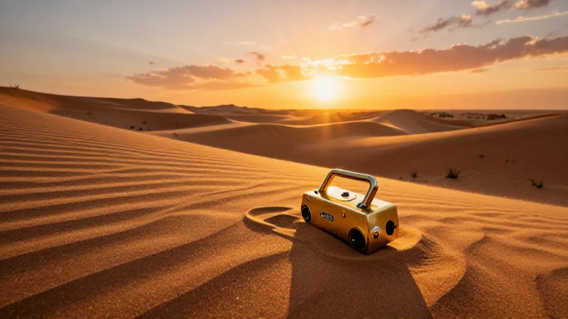Detectando oro bajo un vibrante atardecer cinematográfico