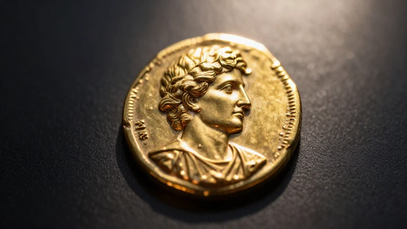 Moneda romana hallada con iluminación dramática