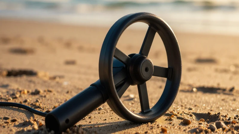 Detector metálico en la playa al atardecer
