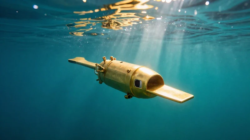 Detector dorado sumergido en océano vibrante