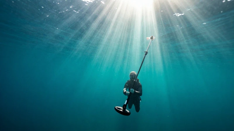 Búsqueda submarina del tesoro con luz dramática