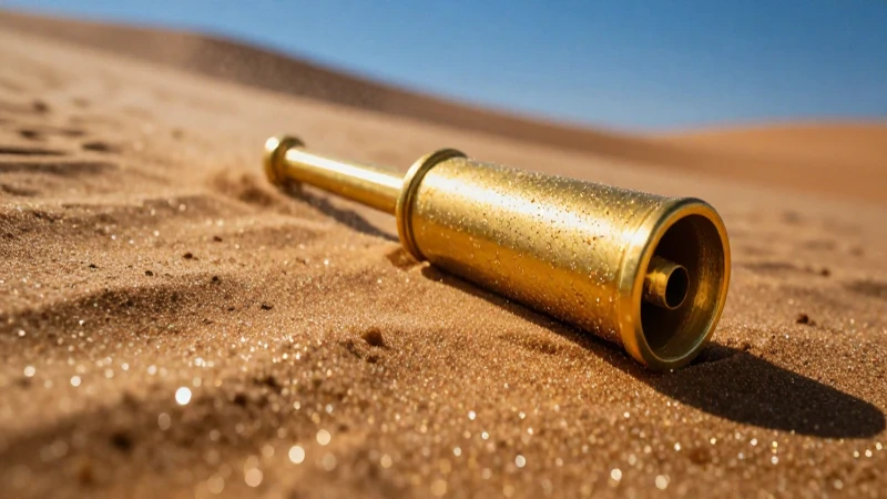 Detector dorado en dunas brillantes y cinematográficas