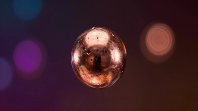 Esfera de cobre flotando en luz dramática