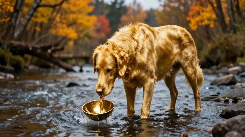 Minero busca oro en río otoñal