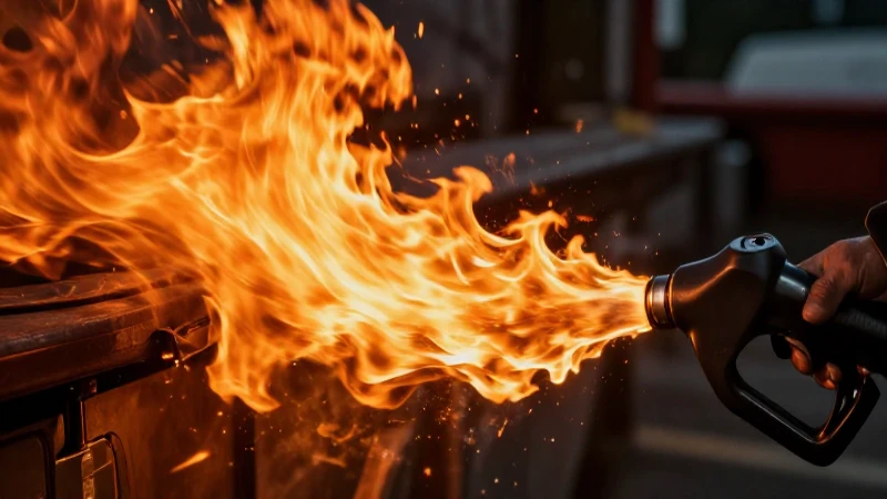 Derramamiento de gasolina: fuego intenso y cinematográfico