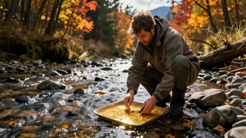 Un buscador busca oro en otoño