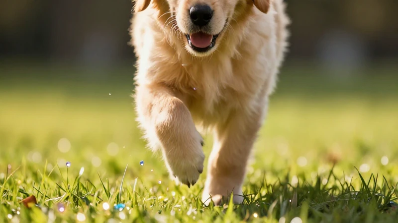 Cachorro juguetón esparce gemas en un prado brillante