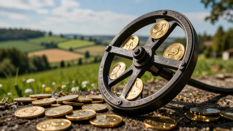 Monedas antiguas en paisaje francés épico
