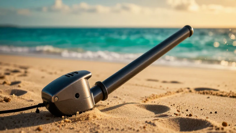 Detectores en la playa con luz cinematográfica