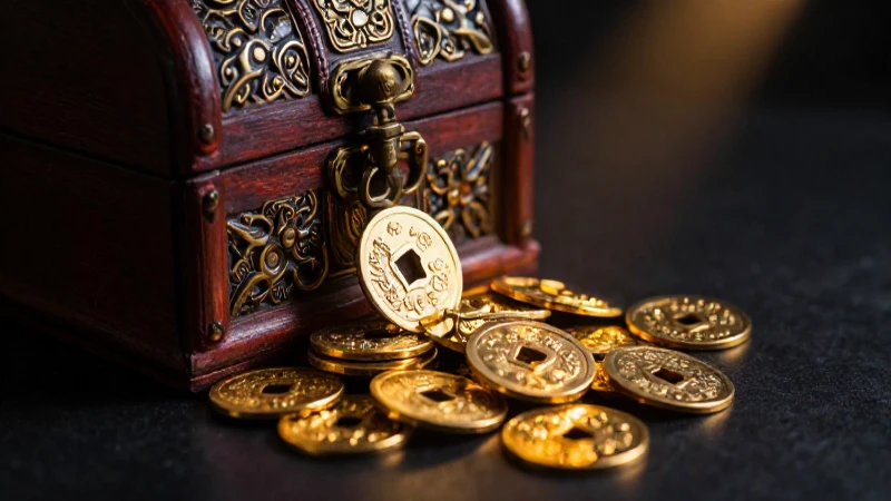 Monedas doradas antiguas en foco dramático