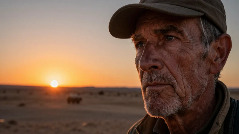 Rostro curtido en el desierto al atardecer