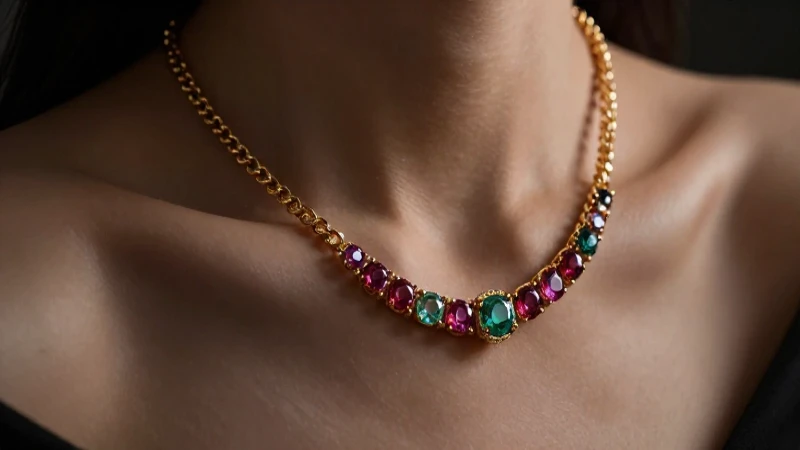 Colgante dorado elegante con gemas vibrantes