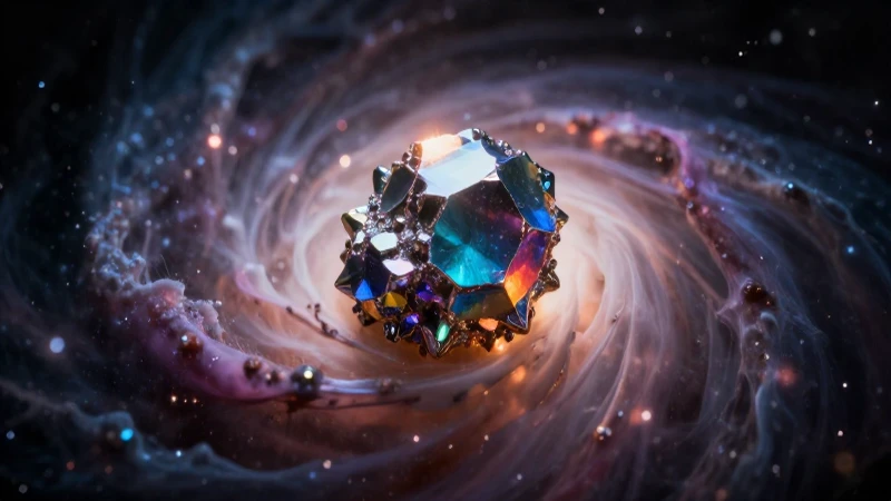 Cristal titánico iridiscente en nebulosa galáctica