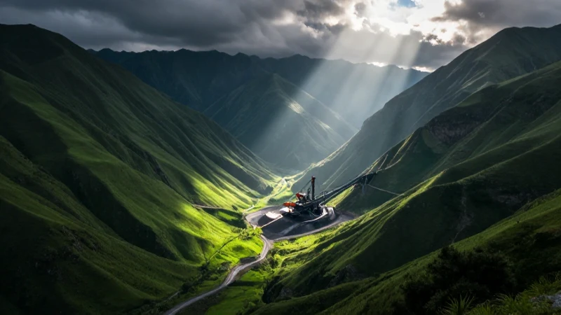 Montaña dramática y valle verde en hiperrealismo
