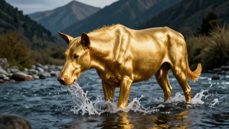 Minero busca oro con luz dramática