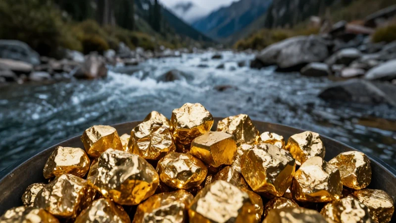 Piedras doradas brillan en el río