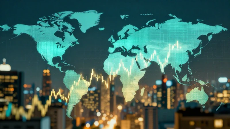 Gráfico financiero con silueta urbana y contraste