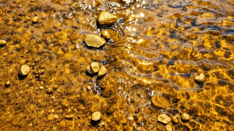 Río dorado rebosa oro bajo el sol