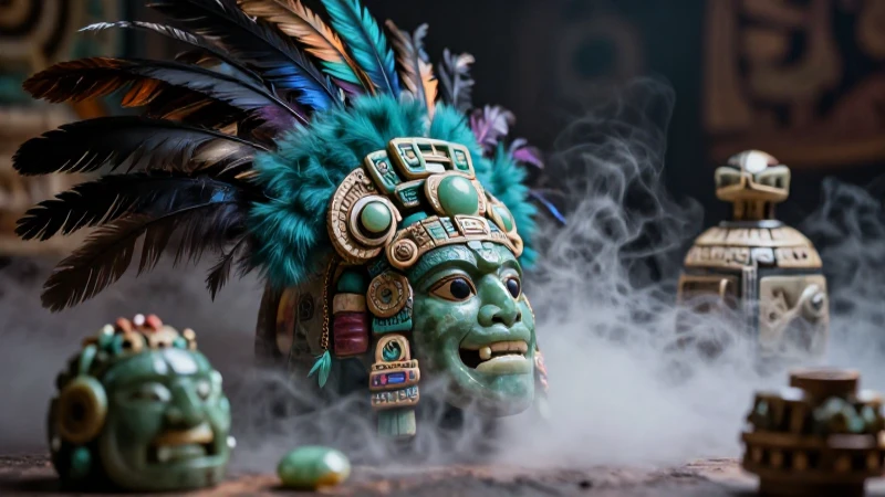 Arte mesoamericano con iluminación fotorealista vibrante