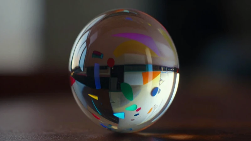 Esfera metálica brillante, reflejos geométricos vibrantes