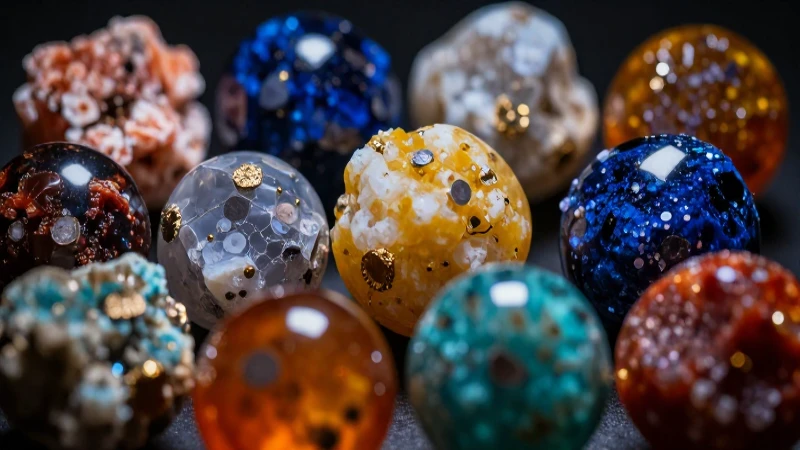 Minerales pulidos, fotografía impactante y vibrante