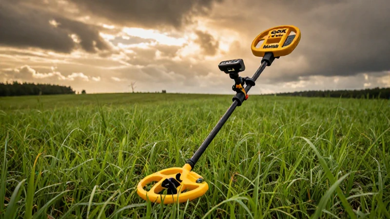 Detector dorado en paisaje vibrante y cinematográfico