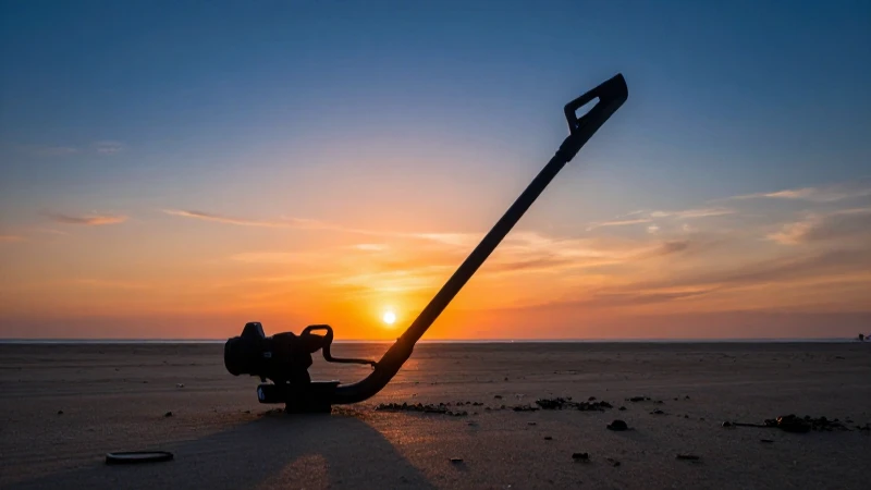 Atardecer cinematográfico en playa con detector metálico