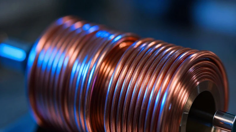 Bobina de cobre con vibrante iluminación azul