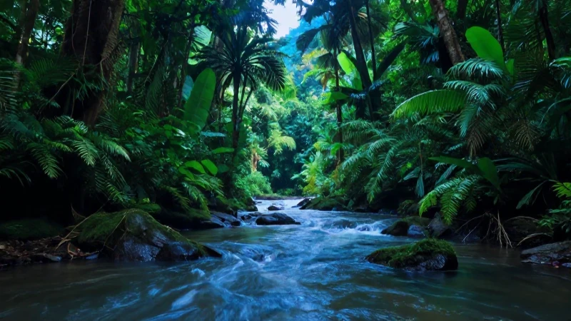 Selva exuberante y vibrante con enfoque selectivo