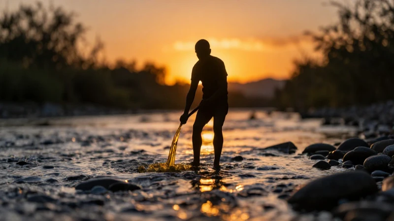 Busca oro al atardecer con dramatismo
