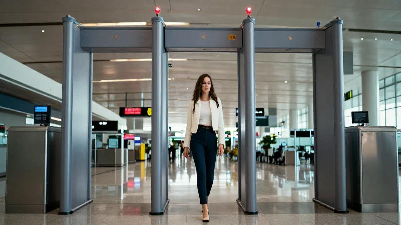 Mujer segura atraviesa detector en aeropuerto