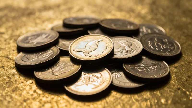 Monedas antiguas resaltan con luz dramática